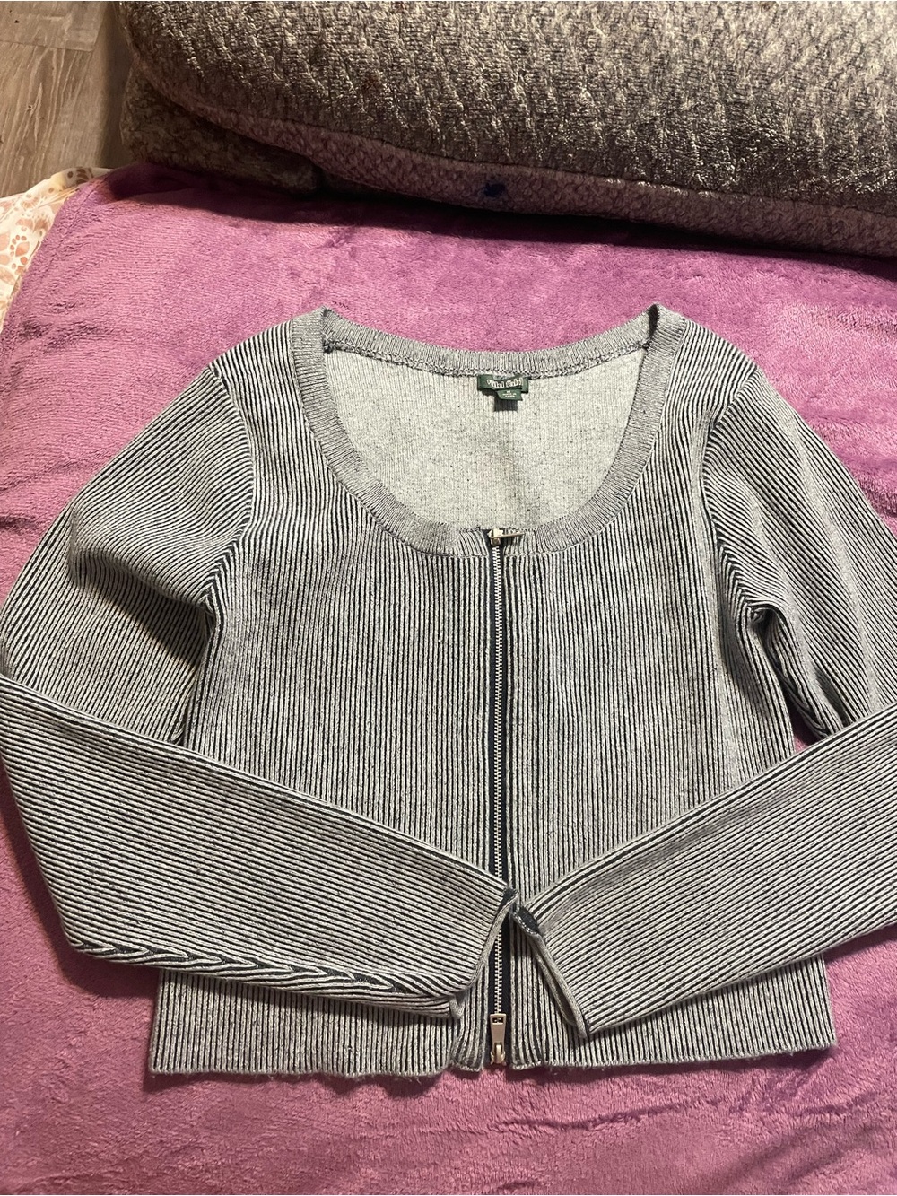 wild fable Gray Ribbed Zip-Front Cardigan